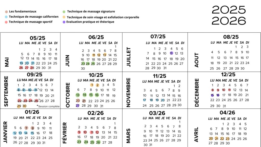 Calendrier de formation pour l'école Camille Becht
